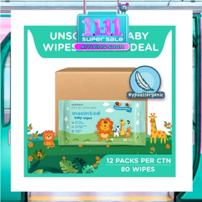 WATSONS Unscented Baby Wipes Hypoallergenic (Made For Baby's Sensitive Skin + Approved By Eurotox Accredited Toxicologist) 80s X 12 Packs (per carton) image