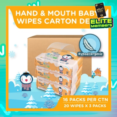 WATSONS Hand & Mouth Baby Wipes 100% Eco-Friendly Soft Wipes Hypoallergenic (Made For Baby's Sensitive Skin) 20s x 3 packs