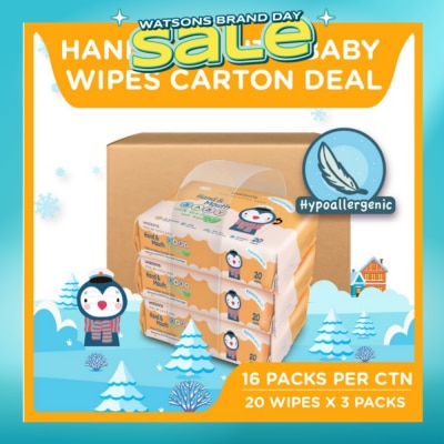 WATSONS -  Hand & Mouth Baby Wipes 100% Eco-Friendly Soft Wipes Hypoallergenic (Made For Baby's Sensitive Skin) 20s x 3 packs