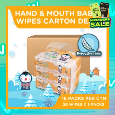 WATSONS Hand & Mouth Baby Wipes 100% Eco-Friendly Soft Wipes Hypoallergenic (Made For Baby's Sensitive Skin) 20s x 3 packs