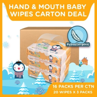 WATSONS Hand & Mouth Baby Wipes 100% Eco-Friendly Soft Wipes Hypoallergenic (Made For Baby's Sensitive Skin) 20s x 3 packs