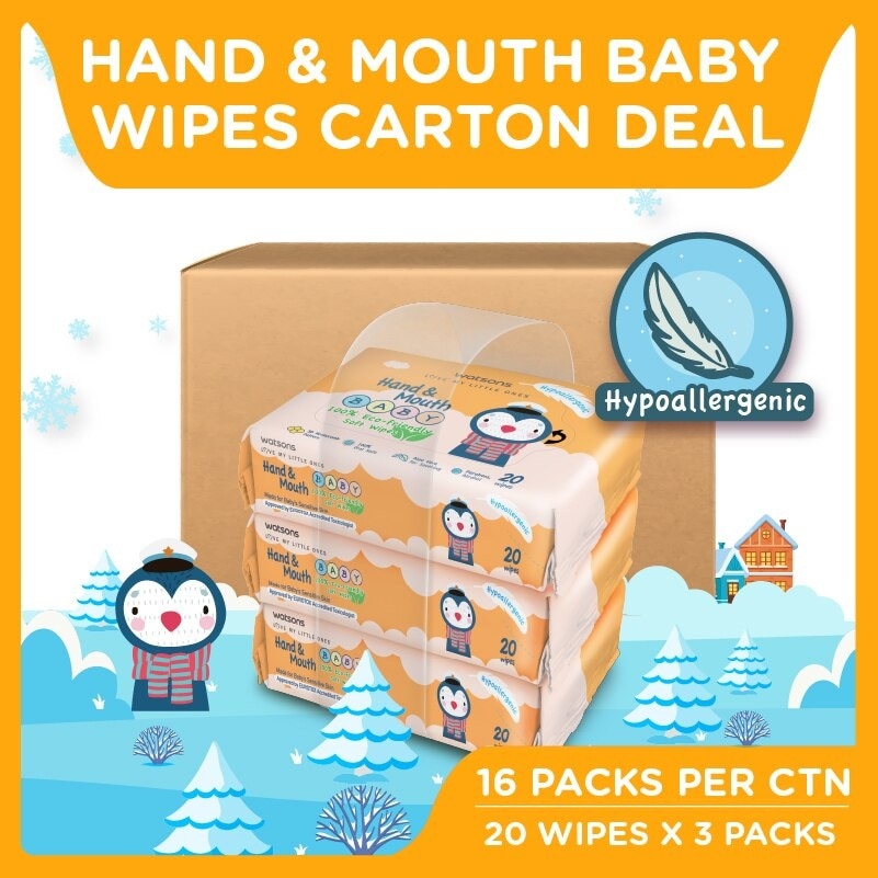 Hand & Mouth Baby Wipes 100% Eco-Friendly Soft Wipes Hypoallergenic (Made For Baby's Sensitive Skin) 20s x 3 packs