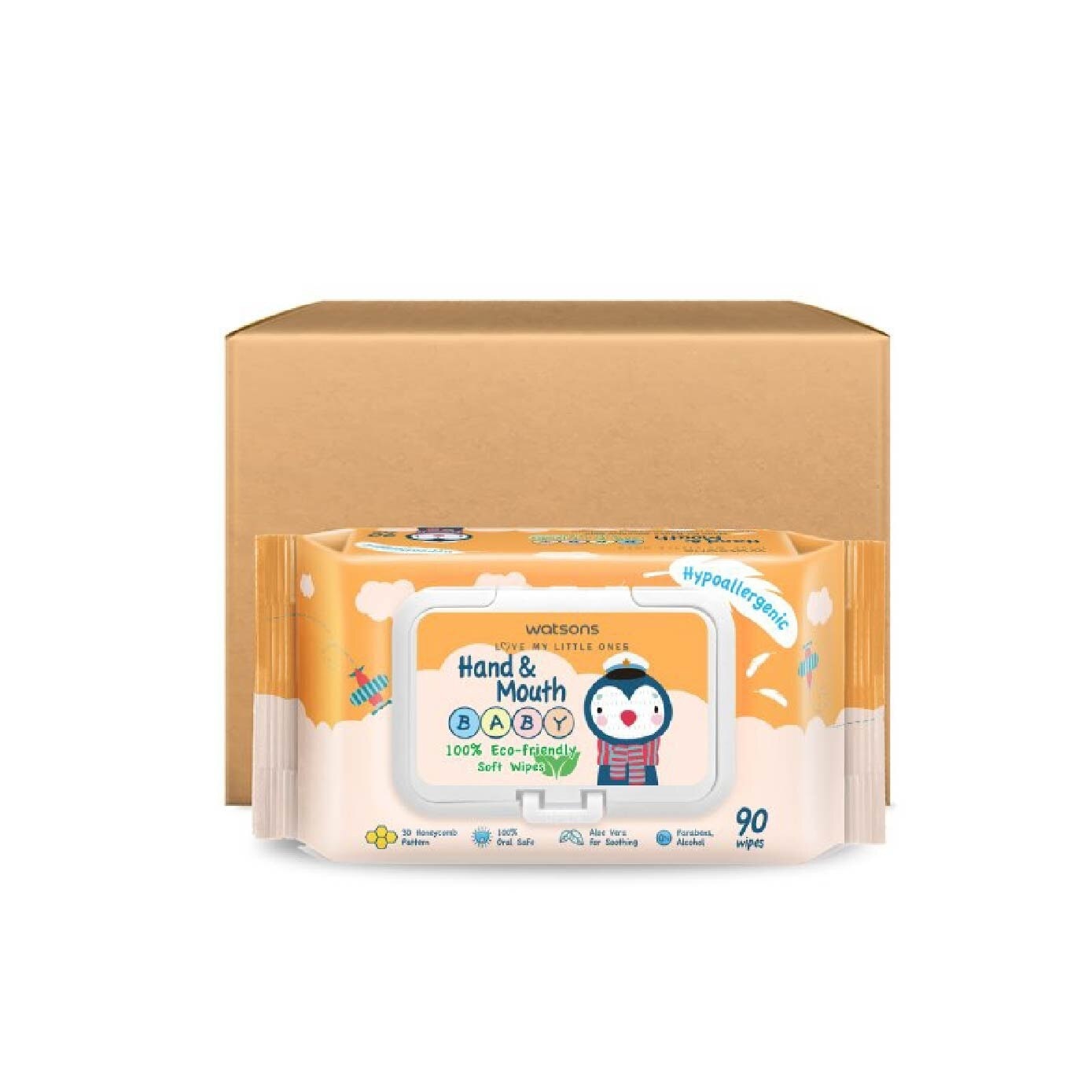 Hand & Mouth  Baby Wipes 100% Eco-Friendly Soft Wipes Hypoallergenic (Made For Baby's Sensitive Skin + Approved By Eurotox Accredited Toxicologist) 90s X 12 Packs (per carton)