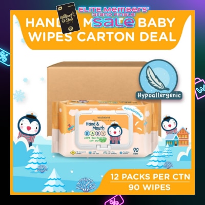 WATSONS Hand & Mouth Baby Wipes 100% Eco-Friendly Soft Wipes Hypoallergenic (Made For Baby's Sensitive Skin + Approved By Eurotox Accredited Toxicologist) 90s X 12 Packs (per carton)