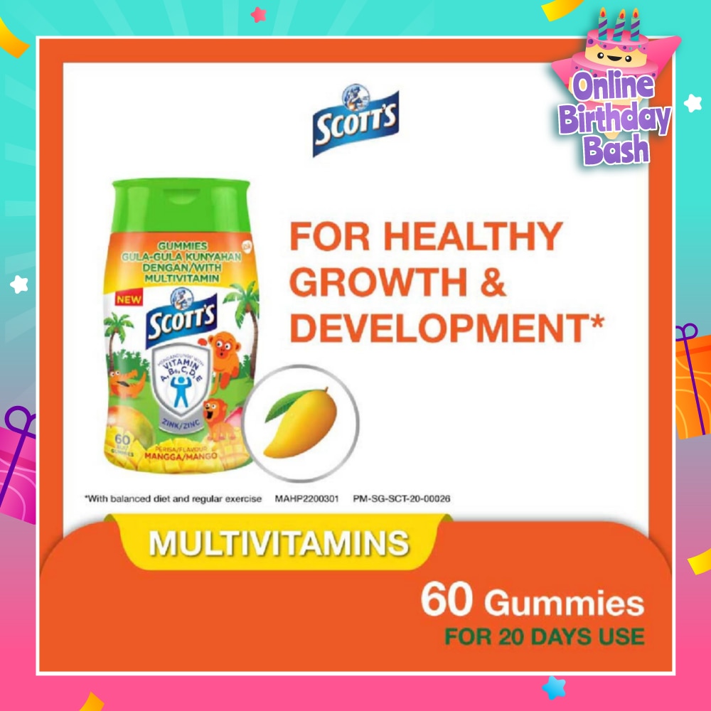 Multivitamins Gummies Mango (Support Immunity + Bone Growth And Healthy Vision for Children) 60s