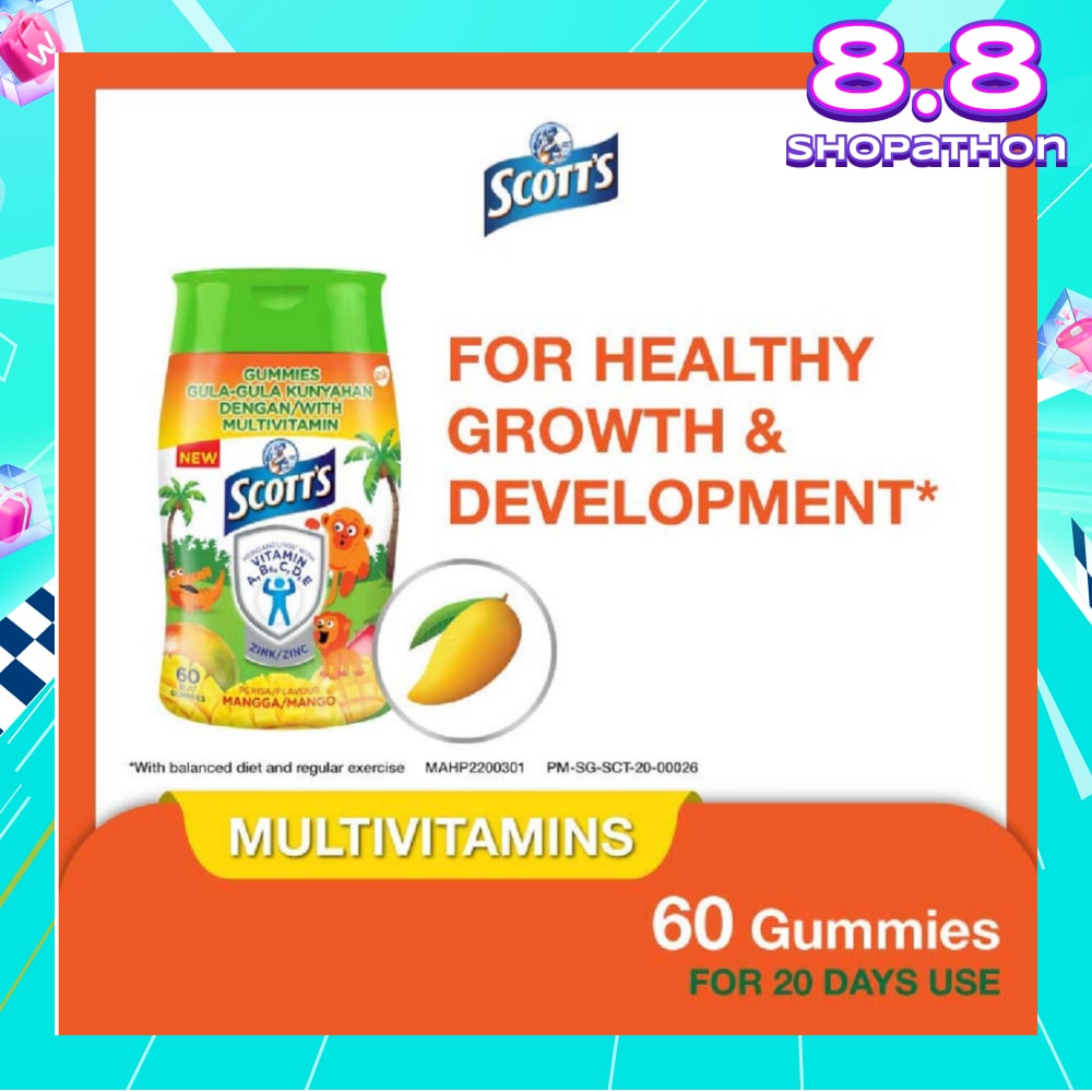 Multivitamins Gummies Mango (Support Immunity + Bone Growth And Healthy Vision for Children) 60s