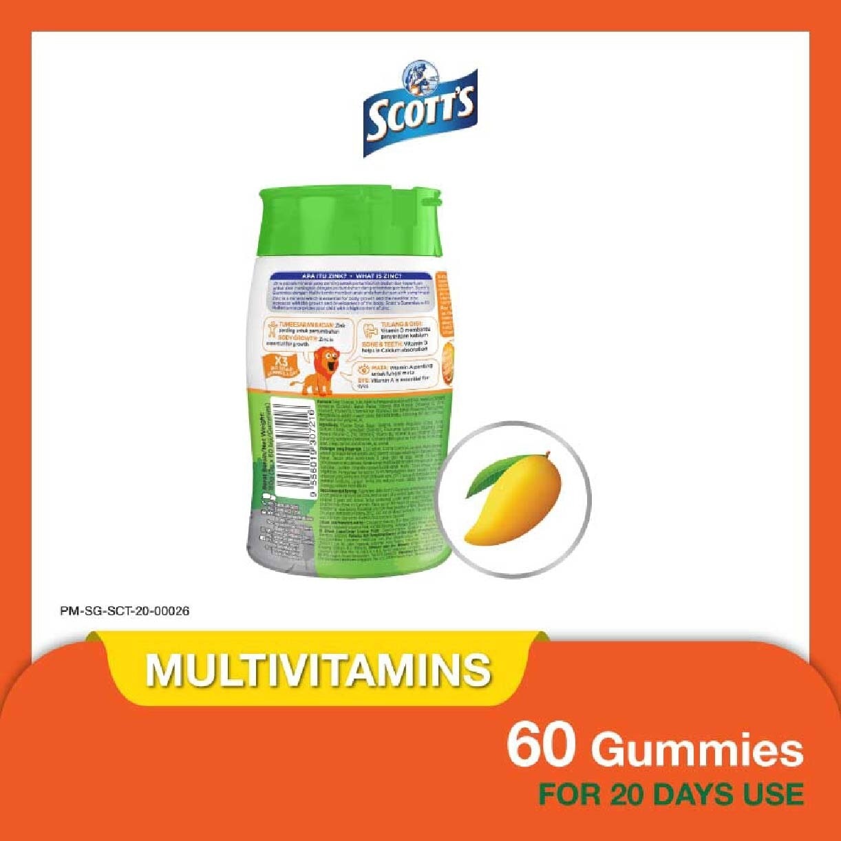 Multivitamins Gummies Mango (Support Immunity + Bone Growth And Healthy Vision for Children) 60s