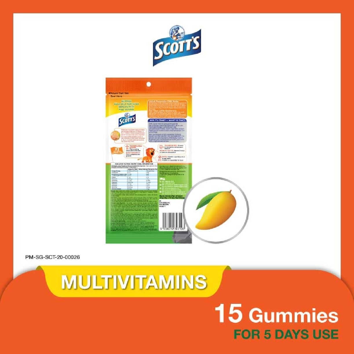 Multivitamins Gummies Mango (Support Immunity + Bone Growth And Healthy Vision for Children) 15s