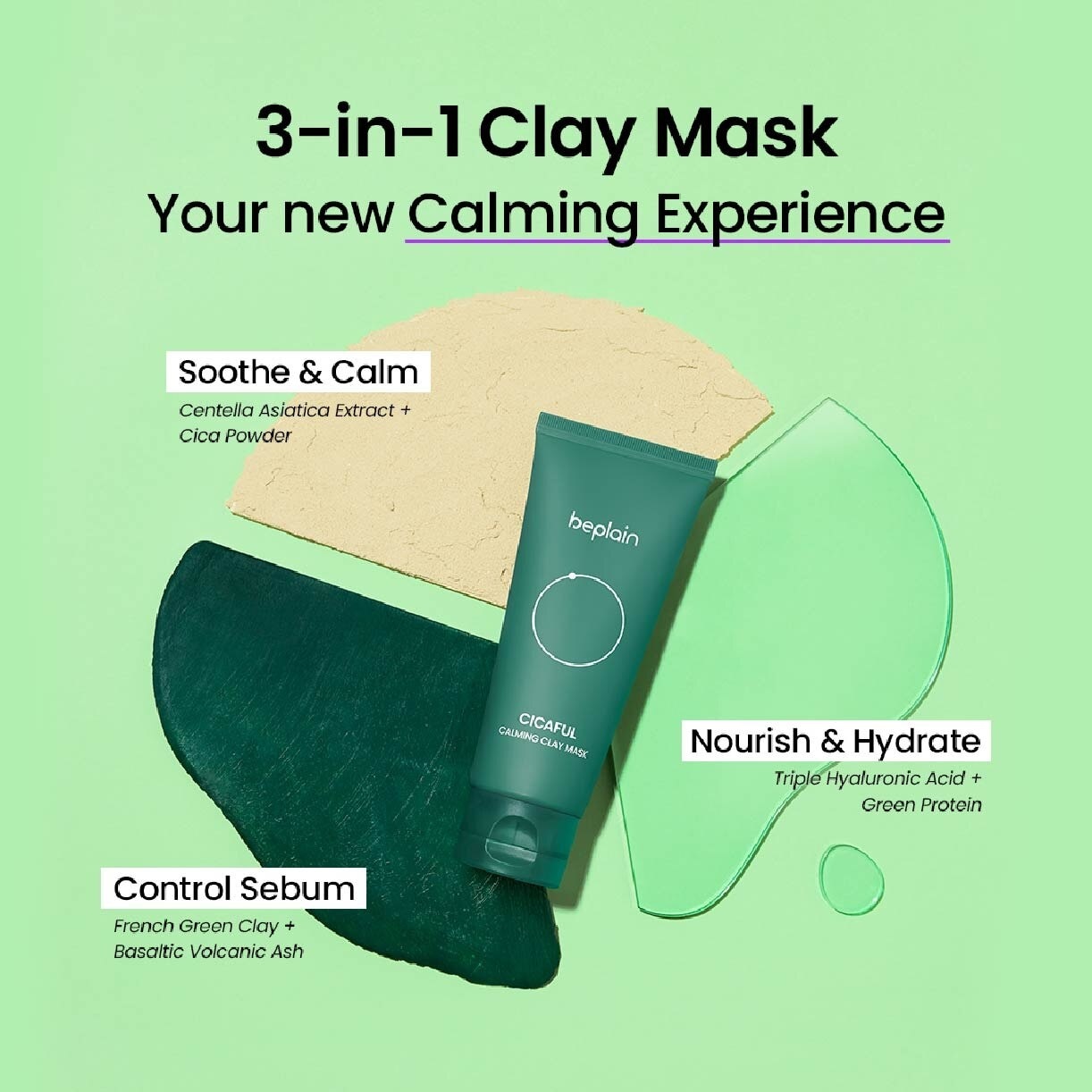 Cicaful Calming Clay Mask (Absorb Excess Seburm + Soothe Troubled Skin) 100g