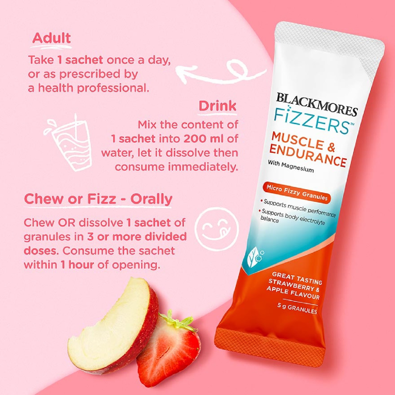 Fizzers Muscle & Endurance Strawberry and Apple Flavour 5g x 5s