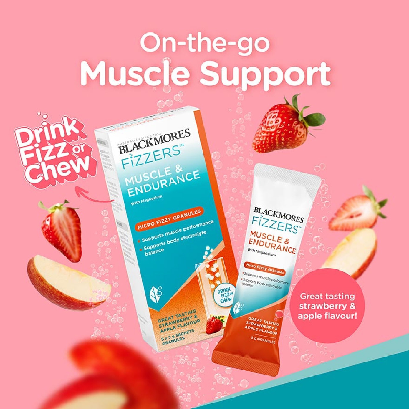 Fizzers Muscle & Endurance Strawberry and Apple Flavour 5g x 5s