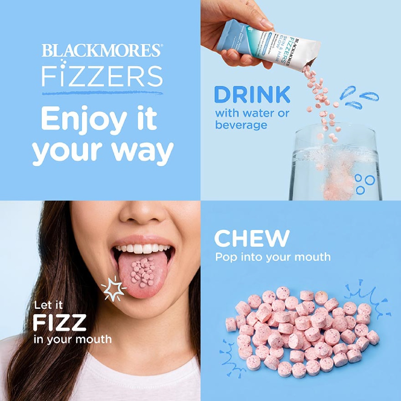 Fizzers Skin & Hair Glow Mixed Berry Flavour 5g x 5s