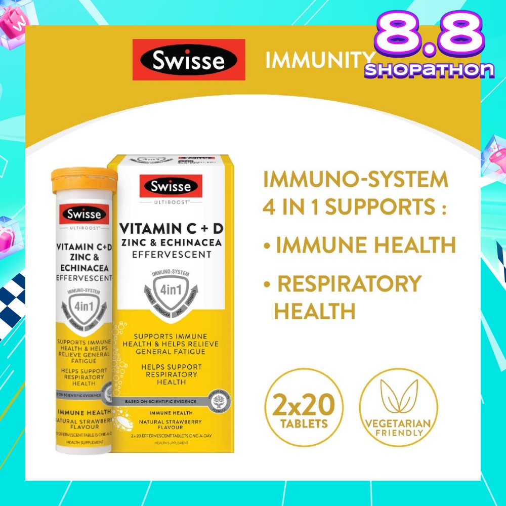 Ultiboost Vitamin C + D, Zinc & Echinacea Effervescent Tablet 20s x 2 Tube