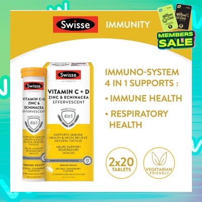 SWISSE Ultiboost Vitamin C + D, Zinc & Echinacea Effervescent Tablet 20s x 2 Tube