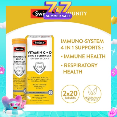 SWISSE - Ultiboost Vitamin C + D, Zinc & Echinacea Effervescent Tablet 20s x 2 Tube
