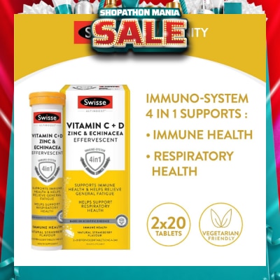 SWISSE - Ultiboost Vitamin C + D, Zinc & Echinacea Effervescent Tablet 20s x 2 Tube