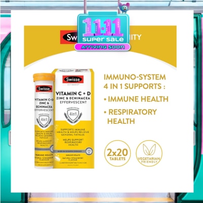 SWISSE Ultiboost Vitamin C + D, Zinc & Echinacea Effervescent Tablet 20s x 2 Tube image