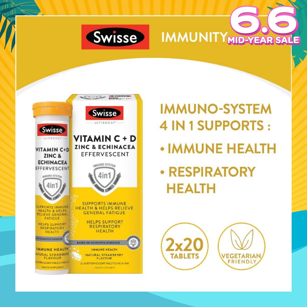 Ultiboost Vitamin C + D, Zinc & Echinacea Effervescent Tablet 20s x 2 Tube