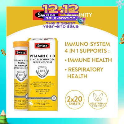 SWISSE Ultiboost Vitamin C + D, Zinc & Echinacea Effervescent Tablet 20s x 2 Tube