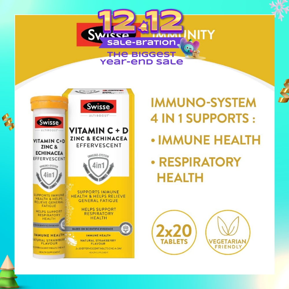 Ultiboost Vitamin C + D, Zinc & Echinacea Effervescent Tablet 20s x 2 Tube