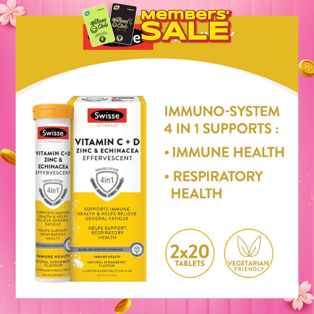 Ultiboost Vitamin C + D, Zinc & Echinacea Effervescent Tablet 20s x 2 Tube