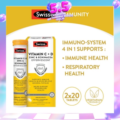 SWISSE - Ultiboost Vitamin C + D, Zinc & Echinacea Effervescent Tablet 20s x 2 Tube