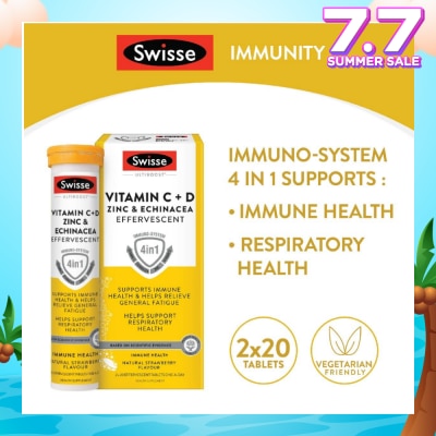 SWISSE Ultiboost Vitamin C + D, Zinc & Echinacea Effervescent Tablet 20s x 2 Tube