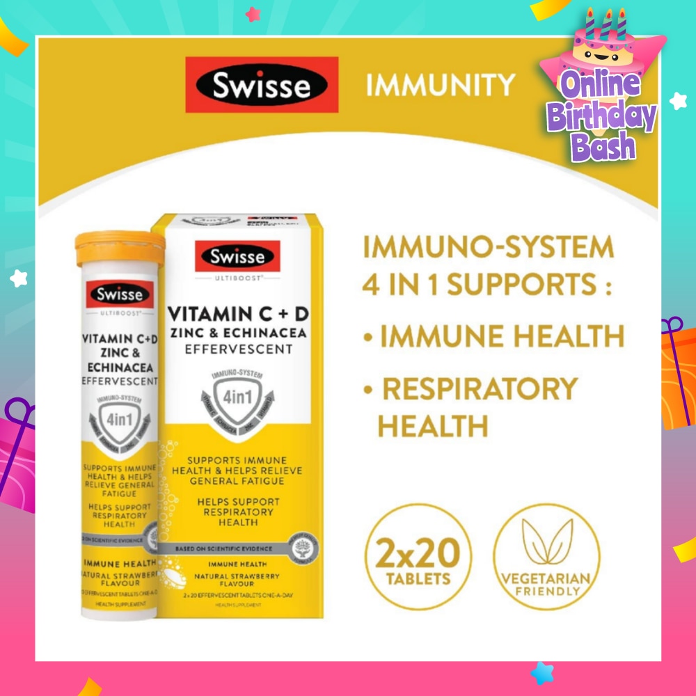 Ultiboost Vitamin C + D, Zinc & Echinacea Effervescent Tablet 20s x 2 Tube