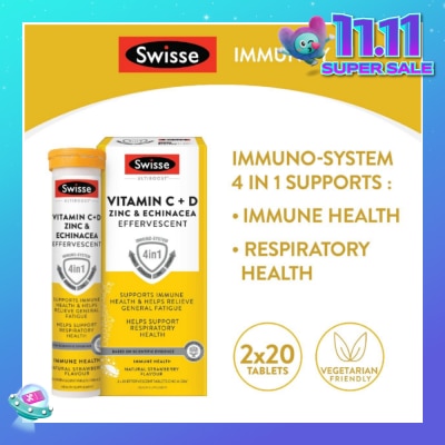 SWISSE Ultiboost Vitamin C + D, Zinc & Echinacea Effervescent Tablet 20s x 2 Tube