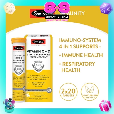 SWISSE - Ultiboost Vitamin C + D, Zinc & Echinacea Effervescent Tablet 20s x 2 Tube