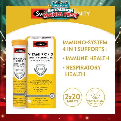 SWISSE - Ultiboost Vitamin C + D, Zinc & Echinacea Effervescent Tablet 20s x 2 Tube
