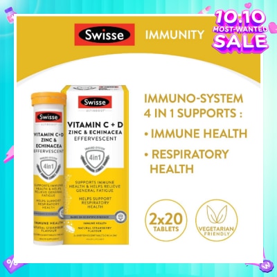 SWISSE Ultiboost Vitamin C + D, Zinc & Echinacea Effervescent Tablet 20s x 2 Tube