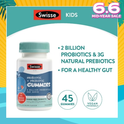 SWISSE Kids Probiotic + Prebiotic Gummies Natural Raspberry Flavour 45s (Expiry: Sept`2025)