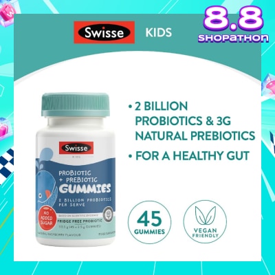 SWISSE Kids Probiotic + Prebiotic Gummies Natural Raspberry Flavour 45s (Expiry: Sept`2025)