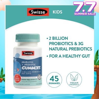 SWISSE Kids Probiotic + Prebiotic Gummies Natural Raspberry Flavour 45s (Expiry: Sept`2025)