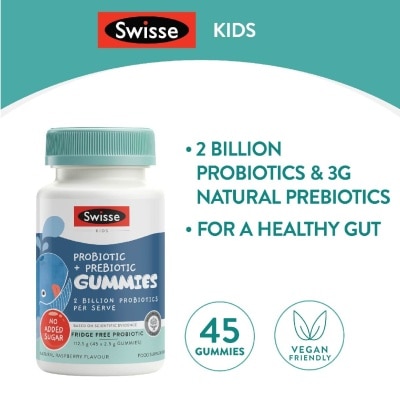 SWISSE Kids Probiotic + Prebiotic Gummies Natural Raspberry Flavour 45s