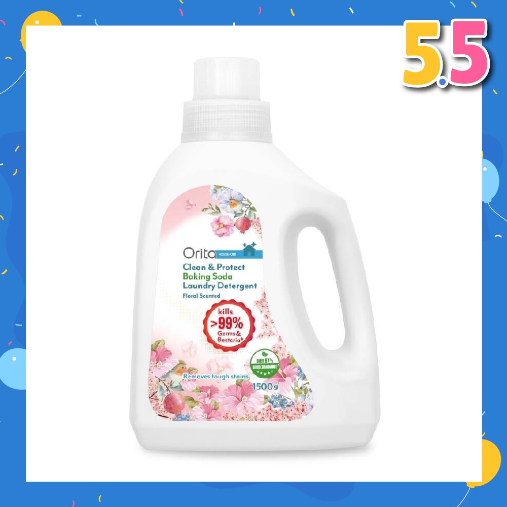 Antibacterial Baking Soda Laundry Detergent Floral (Eco-Friendly, Kills >99% Germs And Bacteria) 1500g