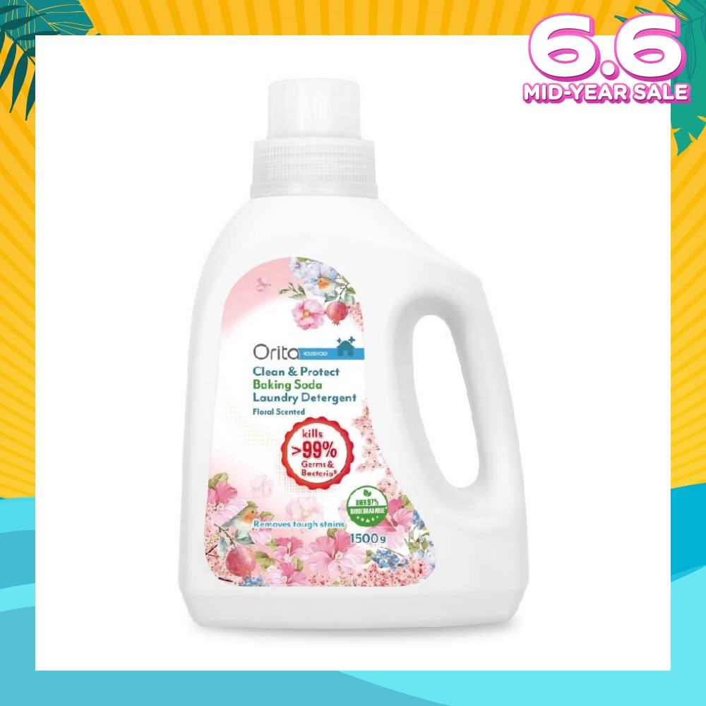 Antibacterial Baking Soda Laundry Detergent Floral (Eco-Friendly, Kills >99% Germs And Bacteria) 1500g