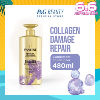 PANTENE 3 Minute Miracle Collagen Conditioner (Repairs Damage From Styling + Colour And Perm) 480ml