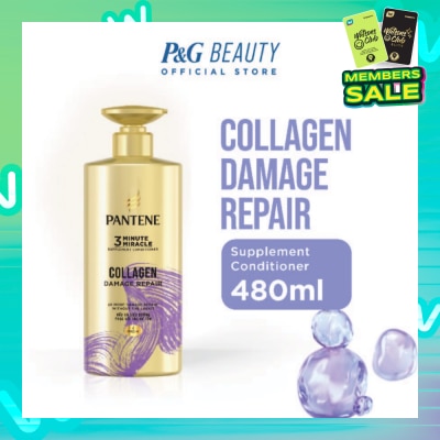 PANTENE 3 Minute Miracle Collagen Conditioner (Repairs Damage From Styling + Colour And Perm) 480ml