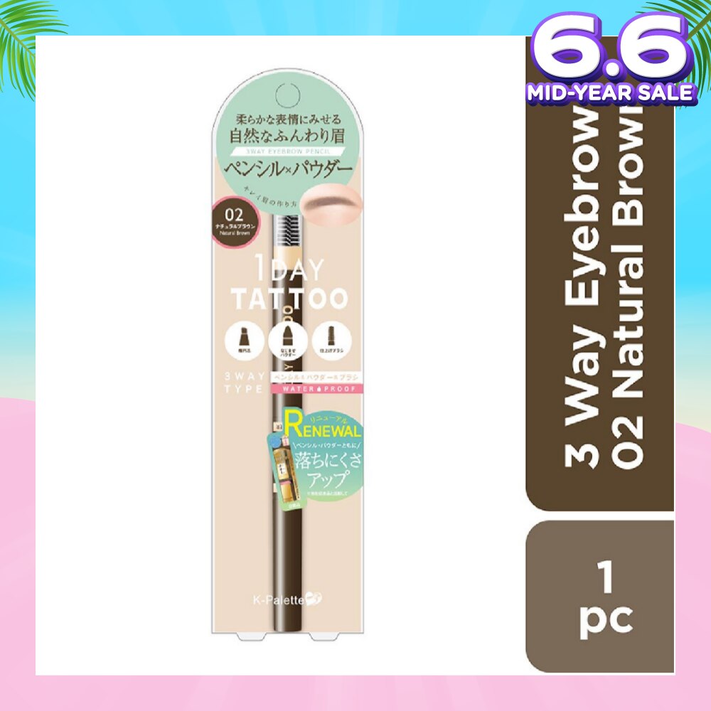 Lasting 3 Way Eyebrow Pencil, 102 Natural Brown Renewal, (Create A Fluffy, Natural Looking Eyebrow) 1s