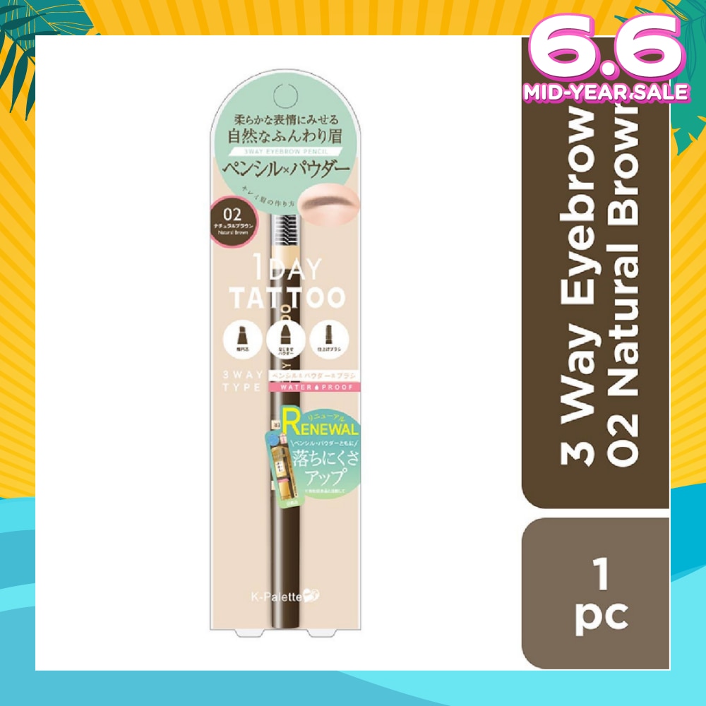 Lasting 3 Way Eyebrow Pencil, 102 Natural Brown Renewal, (Create A Fluffy, Natural Looking Eyebrow) 1s