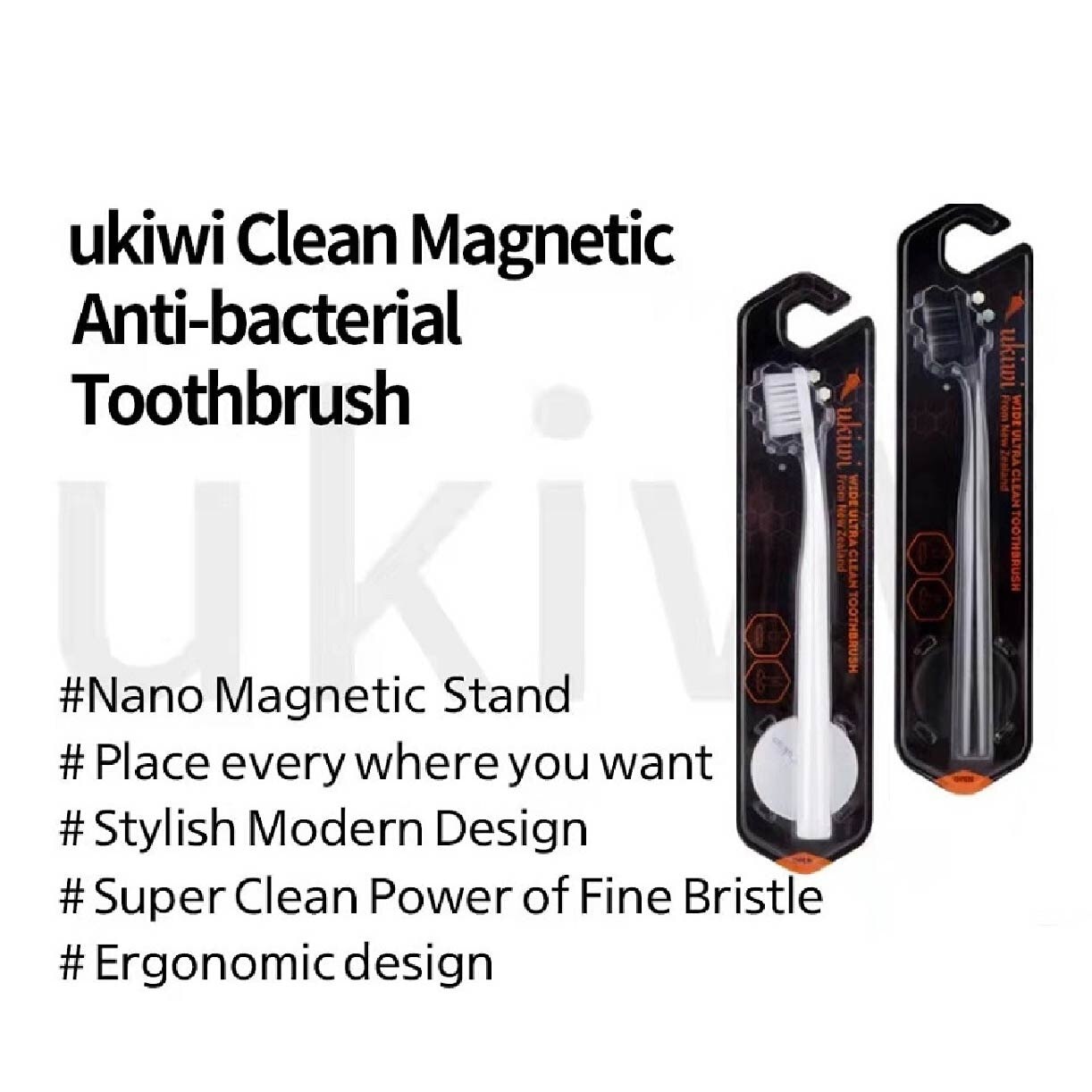 Wide Ultra Clean Magnetic Anti-bacterial Toothbrush Black (Nano Magnetic Stand) 2s