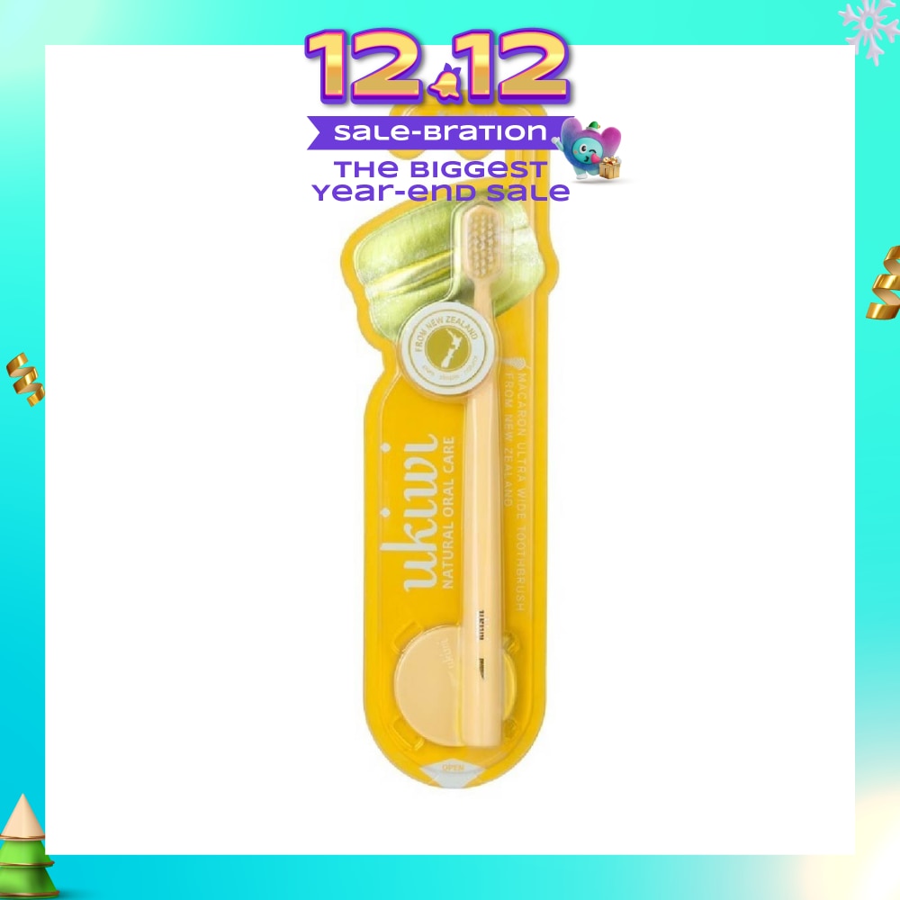 Macaron Ultra Wide Toothbrush Yellow(Magnetic Absorption + Keep Brush Hygiene + Super Clean Power) 1s