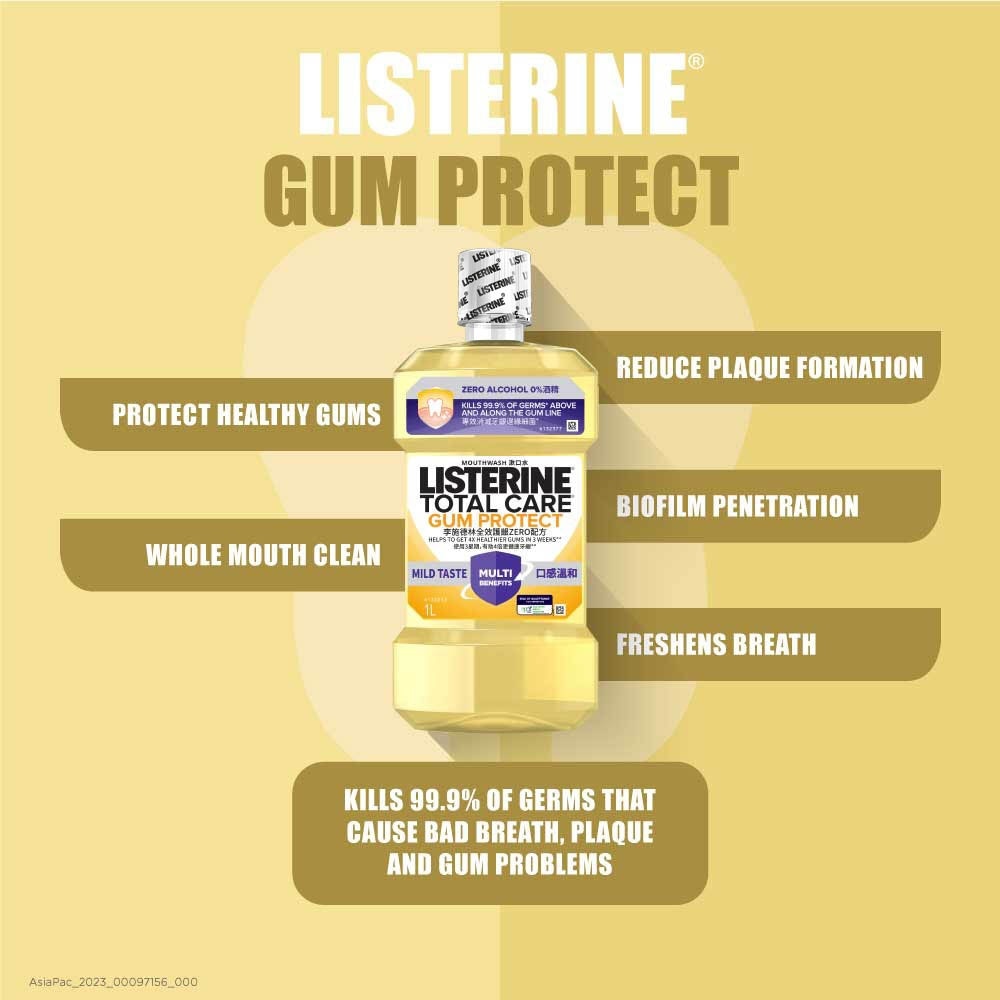 Listerine Gum Care Zero Non Alcohol Mouthwash Herbal Ginger Less Intense Taste 1000ml