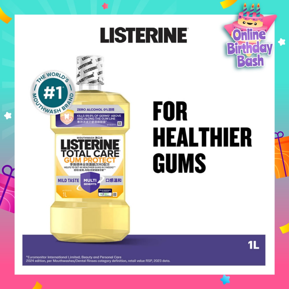 Listerine Gum Care Zero Non Alcohol Mouthwash Herbal Ginger Less Intense Taste 1000ml