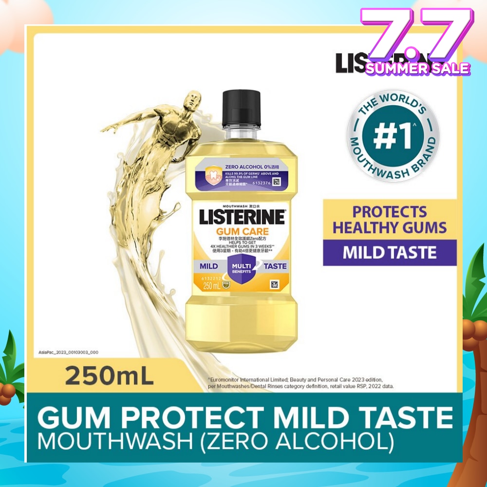 Listerine Gum Care Zero Non Alcohol Mouthwash Herbal Ginger Less Intense Taste 250ml