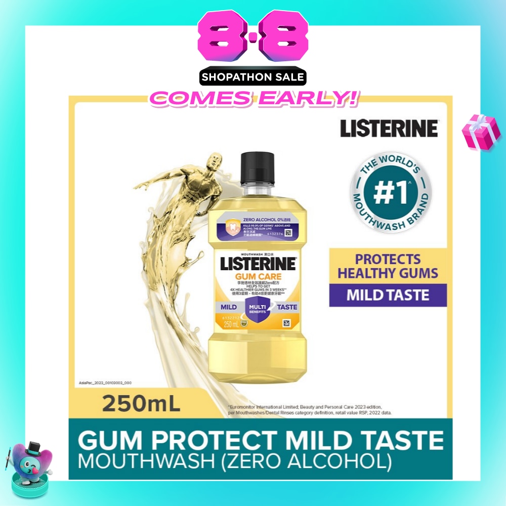 Listerine Gum Care Zero Non Alcohol Mouthwash Herbal Ginger Less Intense Taste 250ml
