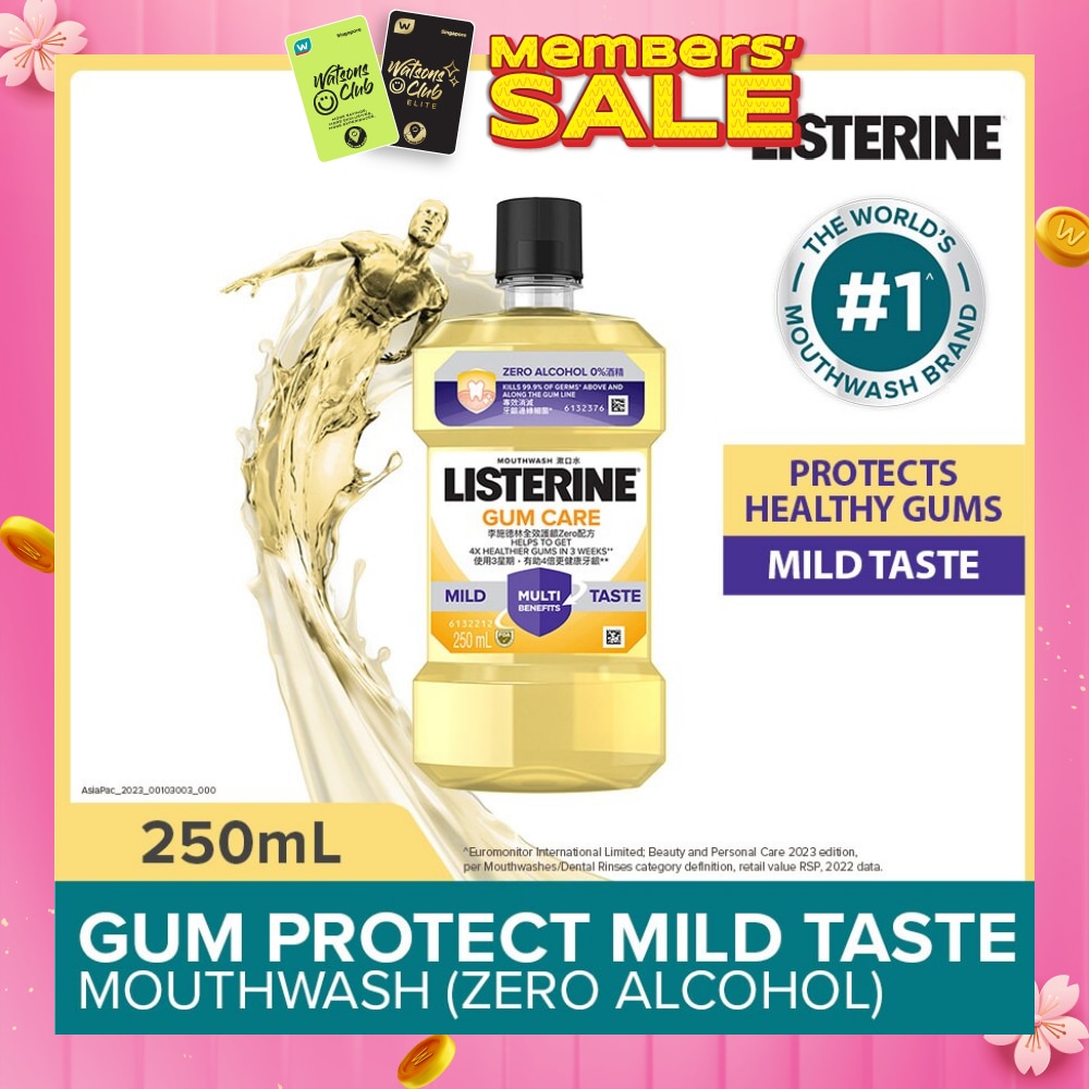 Listerine Gum Care Zero Non Alcohol Mouthwash Herbal Ginger Less Intense Taste 250ml