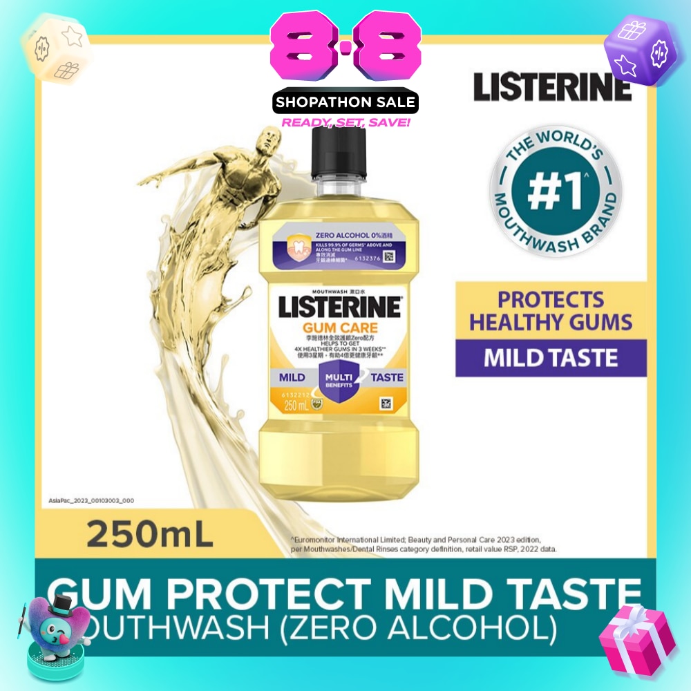 Listerine Gum Care Zero Non Alcohol Mouthwash Herbal Ginger Less Intense Taste 250ml